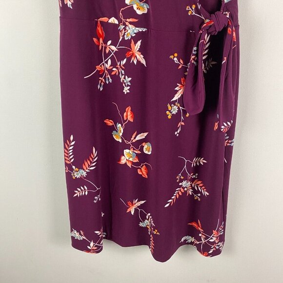 Ann Taylor Purple Floral Faux Wrap Dress Size M Sleeveless Tie Waist - Picture 3 of 11